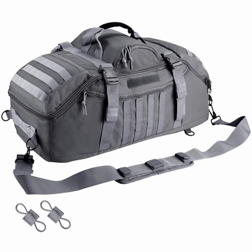 Hannibal Tactical 65L Large Duffle Bag, 3-in-1 Tactical Backpack MOLLE Pack for Sports, Gym, Outdoor, Grey - color: Grey, size: 65L