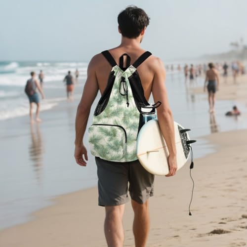 Yuiboo Pine Leafs White Drawstring Gym Bags for Men Women Climbing Gym Bag with Inside Pockets Cinch Sacks Waterproof