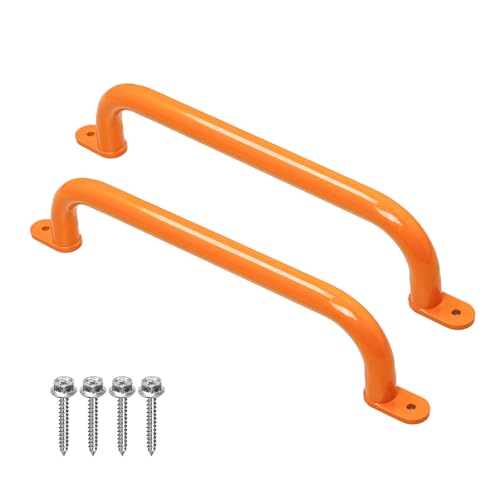 17‘’ Orange Playground Handles Indoor Kids Monkey Bars Ladders 2Pcs | Heavy Duty Solid Metal, Vibrant Color Smooth Glossy Powder Coating, Comfy Secure Grips for Playset Swing Set Climbing Frame - color: Orange - 2 Pack