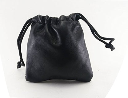 3 Pack Lambskin Leather Drawstrings Pouch: Black, 11.5cm X 11.5cm - color: Black