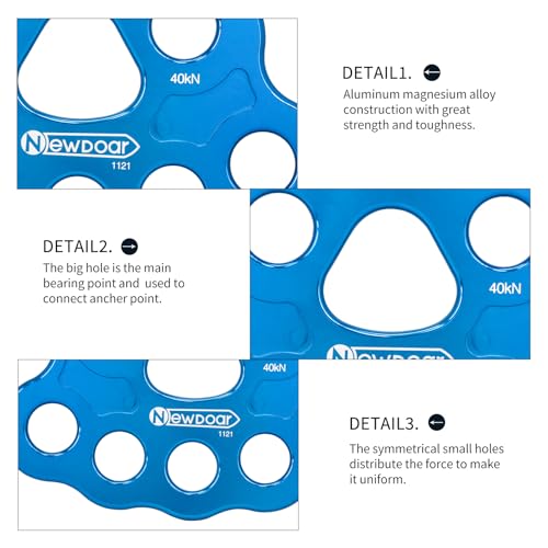 NewDoar Descender Plate 45KN Paw Rigging Plate 8 Holes Rock Climbing Gear (8 holes/45KN Blue)