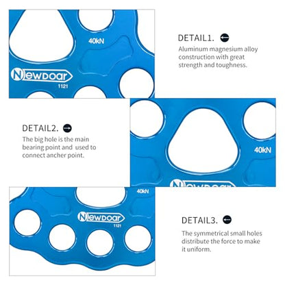 NewDoar Descender Plate 45KN Paw Rigging Plate 8 Holes Rock Climbing Gear (8 holes/45KN Blue)