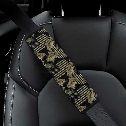Soft Padded Car Seat Belt Pad for Elderly Support, Stroller Pushchair High Chair, 2 Pack Fish Camo Flag Shoulder Harness Cover Anti-Slip Pad - color: Pattern 527