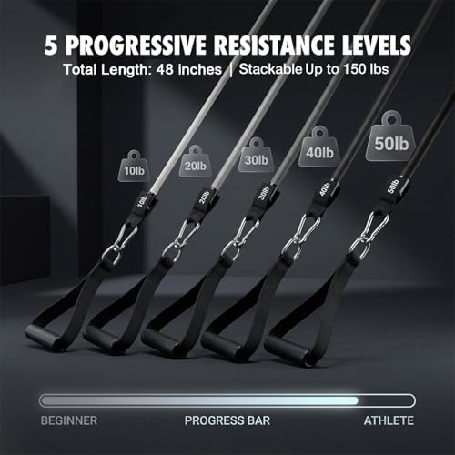 VEICK Resistance Bands with Handles, Ankle Straps, Door Anchor | Accredited Lab Certified, 100% Natural Latex, Cushioned Handles, Versatile for Yoga, Pilates, Strength, Home Gym - color: Gray 150LBS