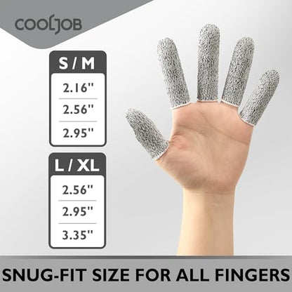 COOLJOB 20-Pack A5 Cut Resistant Finger Cots Full Coverage, Set of 4 - Reusable Anti-Slip Snug-fit Design, Conforms to Men Women Fingers for Work, Kitchen, Garden, Sculpture, Picking, Pruning, L/XL - size: Large/Xlarge