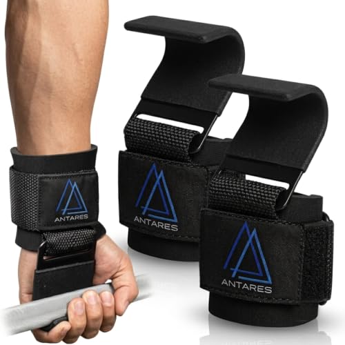 Weightlifting Hooks with Wrist Straps, Black, Padded Lifting Hooks for Men & Women, Heavy Duty, 700 lbs Capacity