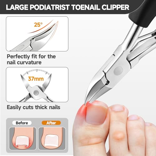 10Pcs Nail Clippers Set for Seniors, Ingrown Thick Toenail Clipper Manicure Kit for Men, Heavy Duty Wide Jaw and Slanted Nail Cutter with Nail Tool Kits, Manicure Set with Leather Travel Case for Gift