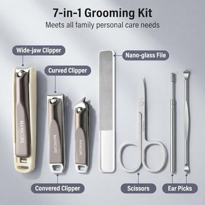 6-in-1 Manicure Set for Women Men, Fingernail Toenail Clippers Clippers Stainless Steel Manicure Pedicure Kit with Angled Trimmer Professional Nail Grooming Kit with Portable Travel Case - color: 7pcs-black