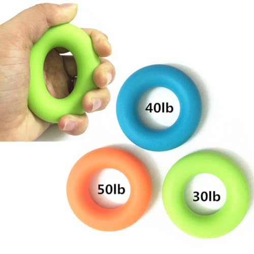 Garneck 3pcs Hand Grip Trainer Set Silicone Finger Forearm Wrist Exercisers 30, 40, 50 Pounds Resistance for Strength Training and Improving Malleability Anytime and Anywhere