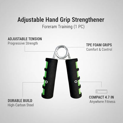 Adjustable Hand Grip Strengthener with Ergonomic TPE Foam Handles for Forearm & Finger Exercise - color: Green