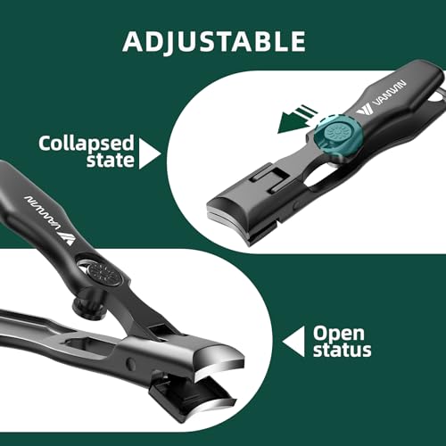 German Nail Clippers for Men Thick Nails, VANWIN Toenail Clippers for Seniors Large Wide Jaw Opening, Heavy Duty No Splash Fingernail Clipper with Safety Lock Nail Clippers with Catcher for Women - style: Black