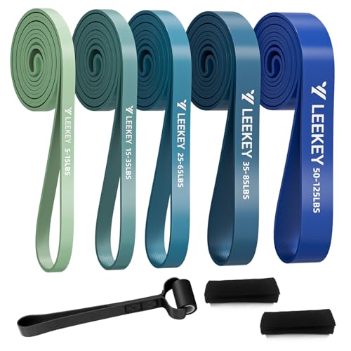 LEEKEY Pull Up Assistance Bands,5-125LB Resistance Bands with Grip、Door Anchor、Gym Bag - Exercise Bands for Full-Body Training, Fitness, Physical Therapy -USA Original Patent - style: 5-125LBS BLUE