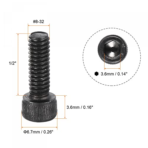 uxcell #8-32x1/2" Hex Socket Head Cap Screw Bolts 12.9 Grade Alloy Steel 25pcs - size: #8-32x1/2"