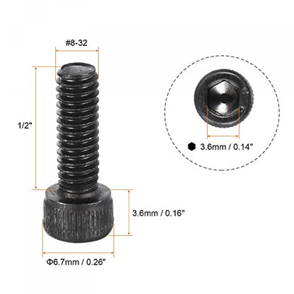uxcell #8-32x1/2" Hex Socket Head Cap Screw Bolts 12.9 Grade Alloy Steel 25pcs - size: #8-32x1/2"