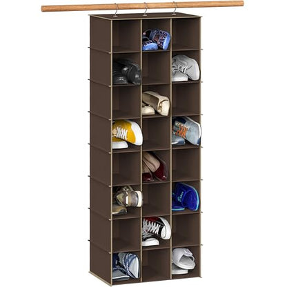 Simple Houseware 24 Section Shelves Hanging Shoes Organizer, Brown | 3 Metal Hooks, 8 Tier, Holds Up to 24 lbs - color: Brown