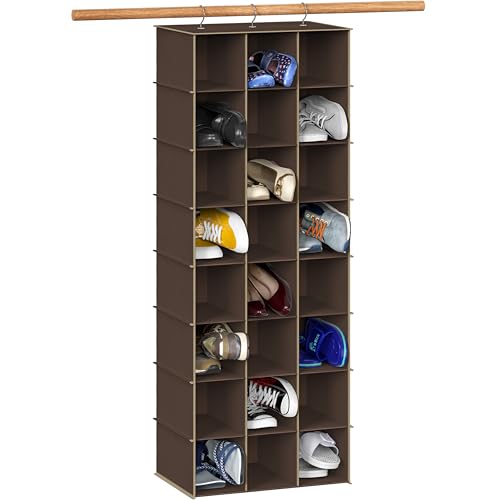 Simple Houseware 24 Section Shelves Hanging Shoes Organizer, Brown | 3 Metal Hooks, 8 Tier, Holds Up to 24 lbs - color: Brown