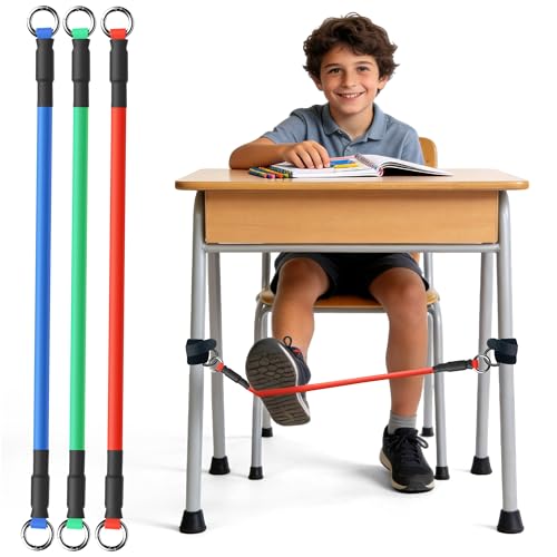 3-Pack Sensory Chair Bands for Kids - Anti-Slip Fidget Tool for ADHD, Autism & Focus-Silent Stress Relief Bands Fits 20"-28" Desk Legs for Classroom & Home (Red/Blue/Green) - color: Red/Blue/Green(16.54"), size: Type L Fit 20”to 28" Desk Legs
