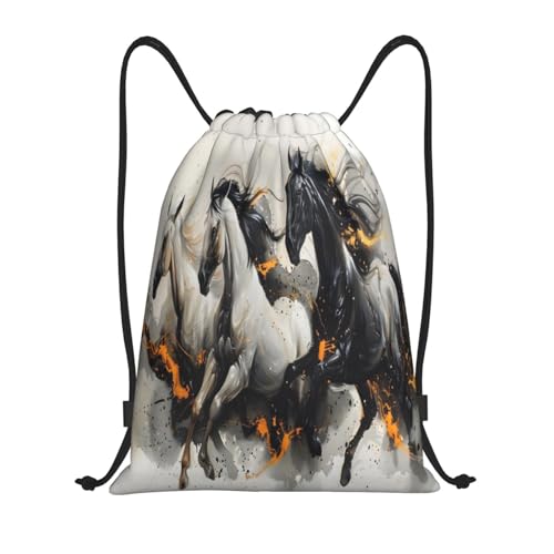 Drawstring Sports Backpacks - Lightweight Swim Gym Bags for Women Men String Sackpack for Beach Travel Yoga(Small, Running Horses) - color: Running Horses, size: Small