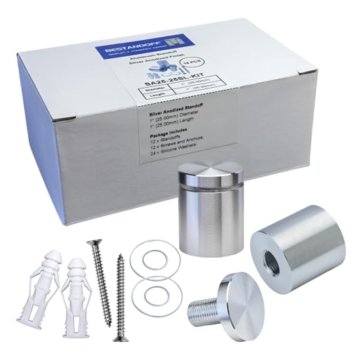 Pack of 12 Aluminum Standoff Screws Wall Sign Standoff Mounting Hardware Standoff Mounts for Acrylic Picture Frame (12, Silver, 1" x 1“) - color: Silver, size: 1" x 1“