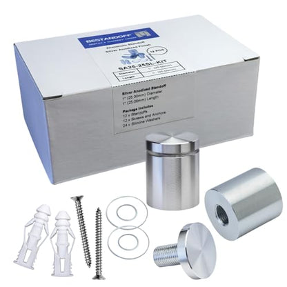 Pack of 12 Aluminum Standoff Screws Wall Sign Standoff Mounting Hardware Standoff Mounts for Acrylic Picture Frame (12, Silver, 1" x 1“) - color: Silver, size: 1" x 1“