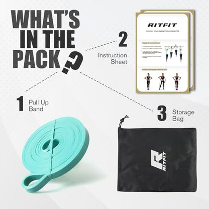 RitFit Pull Up Assist Band in Natural Latex for Stretching and Mobility | Resistance Band,Eco-Friendly Latex, Pull-Ups Powerlifting, Physical Therapy Rehab, Full-Body Training, Mobility Training - color: Aqua