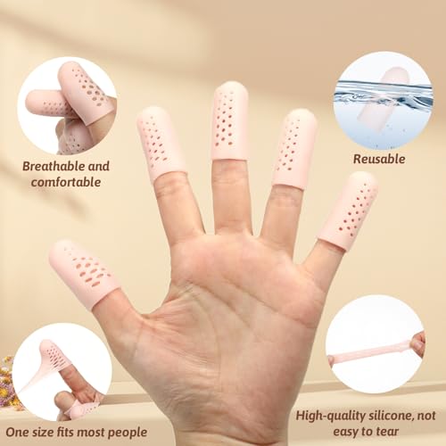 12 Pcs Gel Finger Cots with Air Holes, Breathable Silicone Finger Protectors Fingers Gloves Covers Bandages Thumb Nail Tips Protector Caps for Wound Healing Cracking Arthritis Toe Fingers Pain Relief