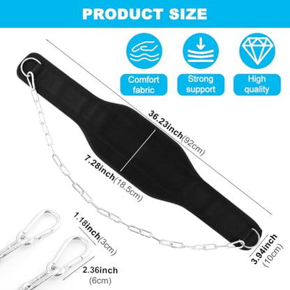 Dip Belt with 34" Chain for Pull-Ups, Dips, Weightlifting Training | Heavy Duty Chain,Weightlifting Belt or Pull-Ups, Powerlifting, Squats,and Bodybuilding,550lbs - 650lbs Weight Capacity