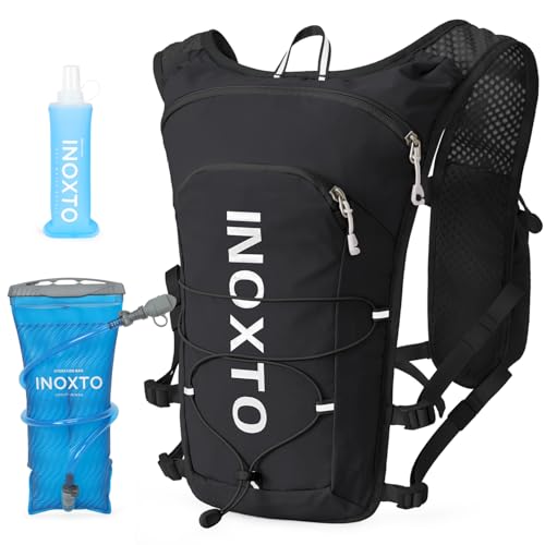 INOXTO Running Hydration Vest Backpack,Lightweight Insulated Pack with 1.5L Water Bladder Bag Daypack for Trail Hiking Running Cycling Race Marathon for Women Men - color: Black White