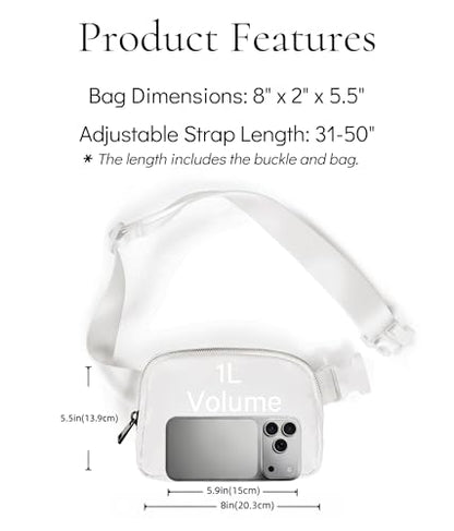 YOSHUYUKI Fanny Pack Crossbody Bag Trendy Waterproof Small Sling Cross Body Purse for Women Men Fashion Waist Packs Mini Belt Pouch Chest Bum Hip Bag Lulu Dupes for Travel Vacation Running Frost - color: Frost
