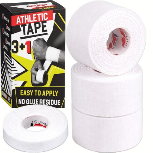 White Athletic Tape for Sports with Extra Finger Tape - 3+1 Set | Easy-Tear, Sweat-Resistant & No Residue Tape for Boxing, Football, Climbing or Gymnastics for Wrist, Ankle & Hand Protection - color: White, size: 3+1 Set