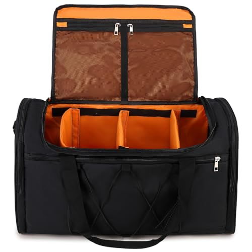 Scothen Sneaker Bag for Travel, Outdoor Sports Gym Bag Shoe Bags for 4 Pairs of Sneakers up to Size 14, Travel Duffel Bags with 3 Adjustable Dividers & Shoulder Strap, Sneakerhead Gift - color: Black-Orange