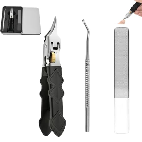 Black Anti-Slip Grip Gear Lock Nail Clipper Set with Ultra-Sharp Tips for Precise Access to Nail GRO,Gear Lock Nail Clipper Set,Eagle Beak Angled Nail Clippers 3-Piece Set (B) - color: B
