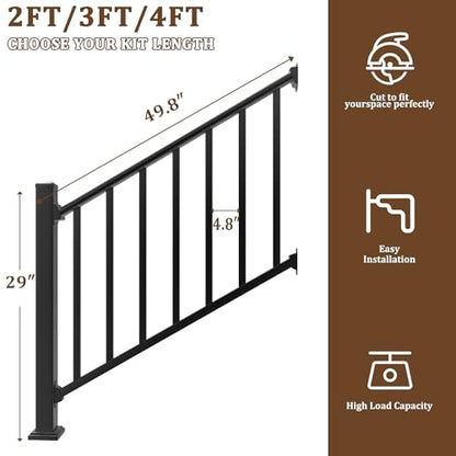 Aluminum Deck Railing Kit, Modular 36 in H. x 4 Ft W Stair Railing Kit for Outdoor Steps,Heavy Duty Balustrade System for Deck, Porch, Patio & Balcony(1 Post, 1 Panel) - size: 4 Feet-Stair