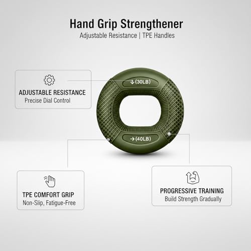 Adjustable Hand Grip Strengthener with TPE Handles for Forearm, Finger & Wrist Training - Portable Fitness Tool - color: Green