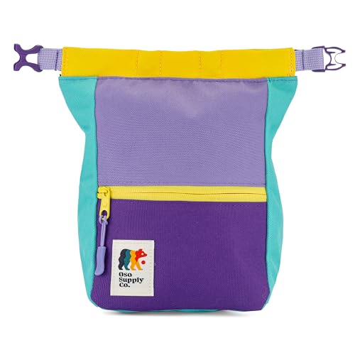 Crux Bouldering Chalk Bucket, Large Size Chalk Bag for Rock Climbing, Chalk Pot with Magnetic Closure, Zippered Pockets and Mesh Pouch for Climbers, Weightlifting, Gymnastics - color: Lavender & Yellow