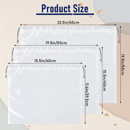 15 Pcs Dust Bags for Handbags, White Silk Drawstring Storage Bags, 3 Sizes Purse Dust Covers for Travel Shoe Boot Protection