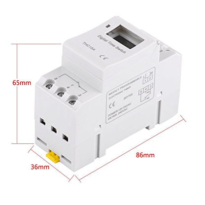 15A Programmable Timer Relay 7 Day Heavy Duty Digital Timer Switch with LCD 16 On 16 Off Pre-Setting THC DIN Rail (110V)