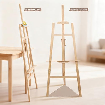 Smiley Wooden Easel for Painting, Wedding Signs & Display, Adjustable | Adjustable foldable wooden easel for painting canvas. Sturdy A-frame pine stand for wedding signs, displays & studio use. - color: Primary Colour