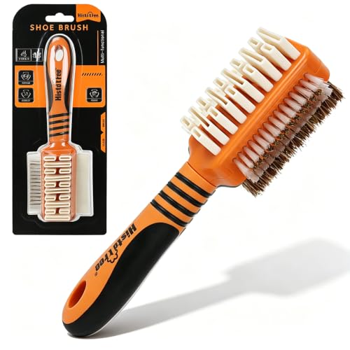 Suede&Nubuck 4-Way Leather Brush Cleaner Suede Brush (Orange) | 4-in-1 Suede Brush and Eraser,Horsehair Shoe Brush,Copper Wire Shoe Brush for Suede Nubuck Shoes Boots,Suede Cleaning Brush - color: Orange
