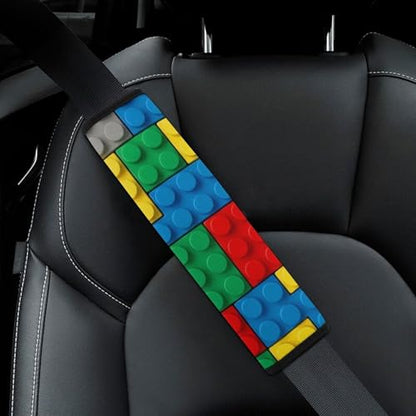 2 Pack Construction Colorful Bedding Brick Red Yellow Green Blue Grey Seat Belt Shoulder Pad Breathable Shoulder Harness Cover for Child, All Vehicles, Neck and Shoulder Support - color: Pattern 986