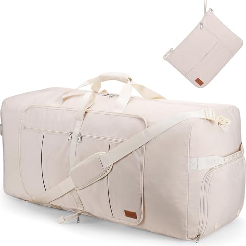 120L EXTRA LARGE Foldable Waterproof Travel Duffle Bag for Men and Women | with Shoe Compartment, Duffel for Weekender Gym Sport, Tear Resistant, Polyester - color: Beige, size: 120L