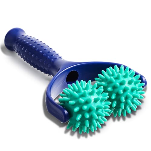 Spiky Massage Balls Rollers with Dual Ball Design, Manual Massage Stick | Lightweight and Portable Point Muscle Massages Tool with Ergonomic Handle, Pain Relief for Back Neck Shoulder Leg - color: Green