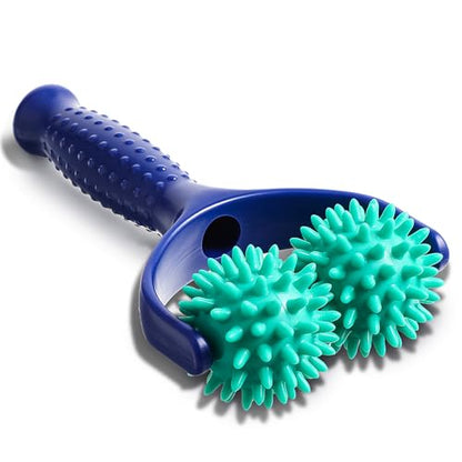 Spiky Massage Balls Rollers with Dual Ball Design, Manual Massage Stick | Lightweight and Portable Point Muscle Massages Tool with Ergonomic Handle, Pain Relief for Back Neck Shoulder Leg - color: Green