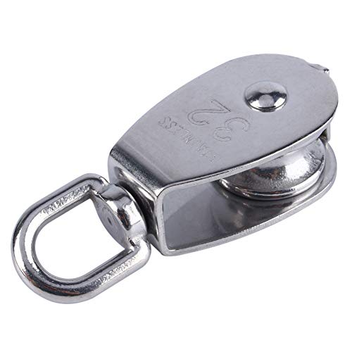 32mm Stainless Steel Single Wheel Pulley Block Lifting Rope M32 and Strong Anti for Hanging Weight Things to Lighten Load with and Skating Lift
