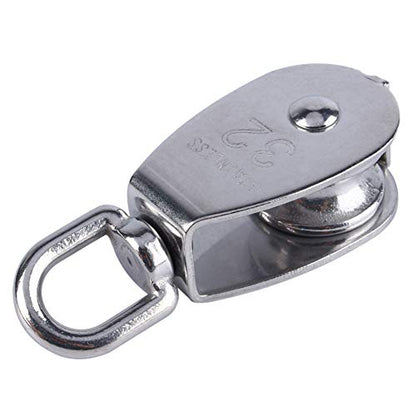 32mm Stainless Steel Single Wheel Pulley Block Lifting Rope M32 and Strong Anti for Hanging Weight Things to Lighten Load with and Skating Lift