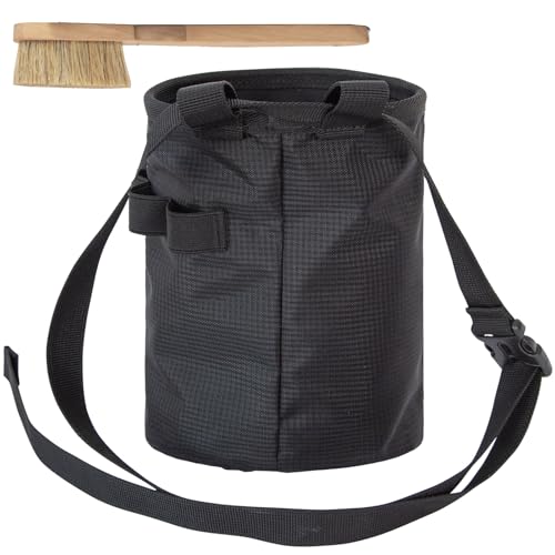 Rock Climbing Chalk Bag with Brush & Zippers Pockets Adjustable Bouldering Chalk Bag Bucket for Gym Climbing Gymnastic - color: Painted black