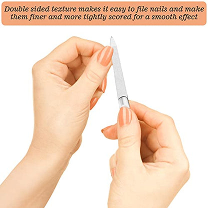 3 Pcs Stainless Steel Nail Files Kit with Leather Case, Double Sided Metal Nail Files with Anti-Slip Handle for Women and Men, Metal File Buffer Manicure Pedicure Tools for Fingernail Toenail(Pink) - color: Pink