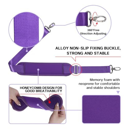 60 Inch Shoulder Strap for Bag with Removable Ultra-Thick Pad | 60" Shoulder Strap with Removable Thick Pad,Adjustable Buckles and Metal Hooks, for Briefcase/Laptop/Messenger/Luggage Bag - color: Purple
