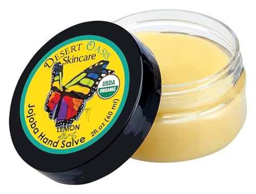 USDA Organic Lemon Jojoba Oil Hand Salve for Rich Conditioning (2 oz) | Over 50% Jojoba Oil with Beeswax & Avocado Oil – Rich Conditioning Balm for Dry Hands, Feet & Cuticles (60 g)
