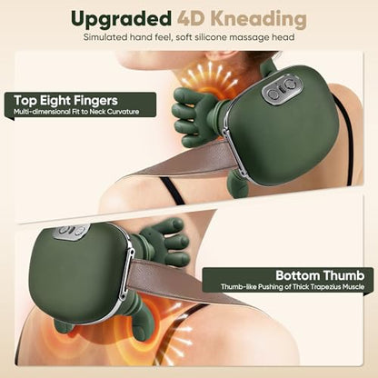 Neck Massager with Heat, Cordless Human-Like Massage, Pain Relief, Green | Neck Massager with 2 Heat Levels and 10-Min Auto Shut-Off, Relax Neck & Shoulders at Home, Office, Breaks or Before Sleep